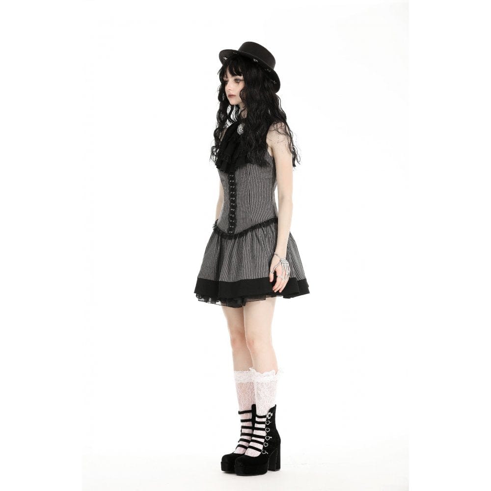 Darkinlove Women's Gothic Ruffled Striped Grad Dress