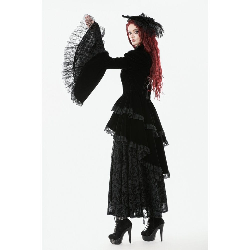 Darkinlove Women's Gothic Ruffled Tiered Hem High Low Puff Sleeved Jacket