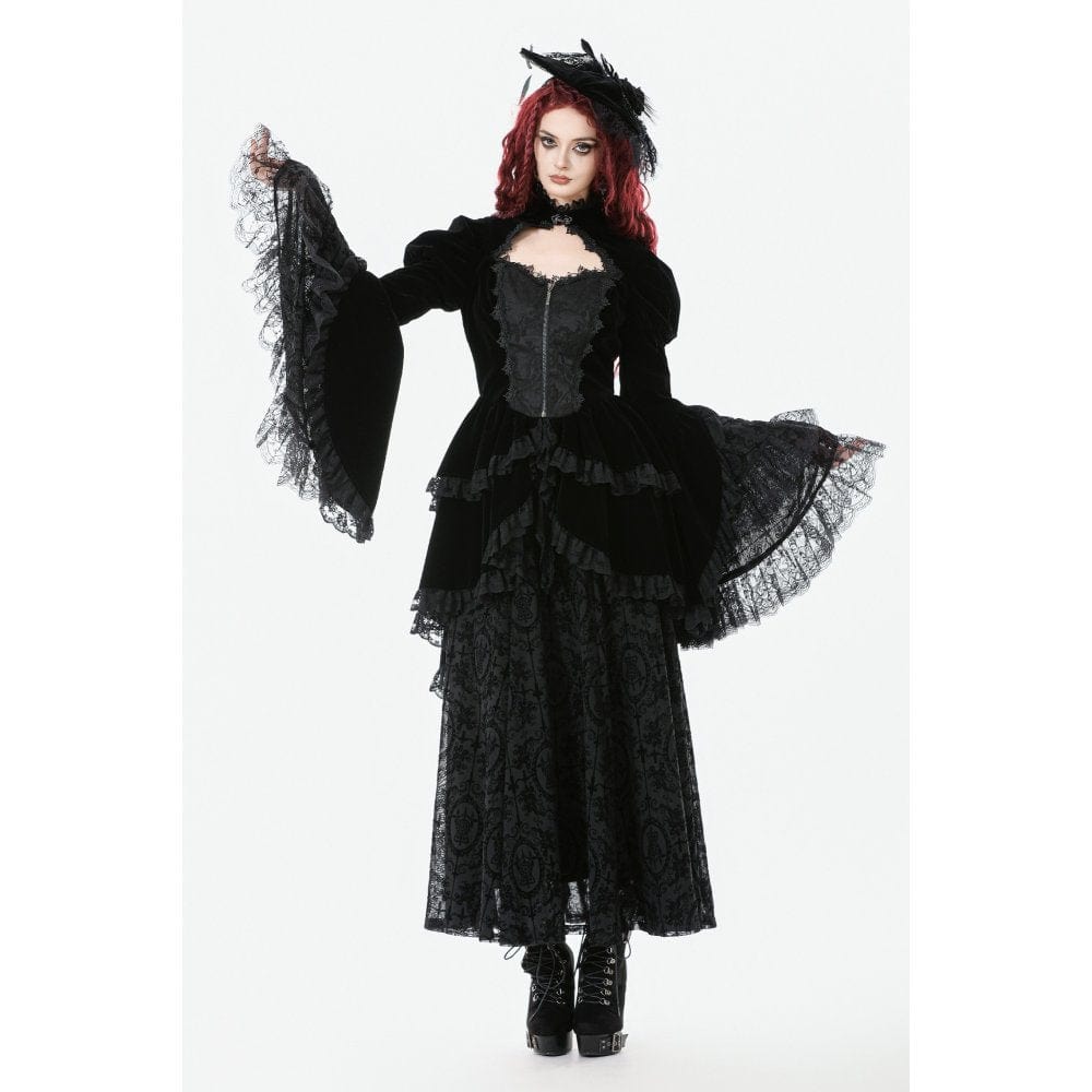 Darkinlove Women's Gothic Ruffled Tiered Hem High Low Puff Sleeved Jacket