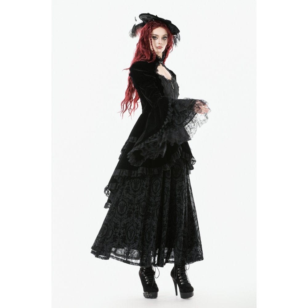 Darkinlove Women's Gothic Ruffled Tiered Hem High Low Puff Sleeved Jacket