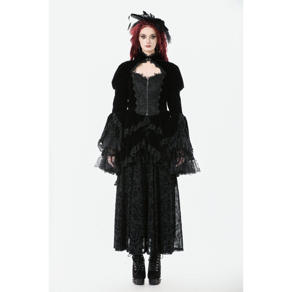 Darkinlove Women's Gothic Ruffled Tiered Hem High Low Puff Sleeved Jacket