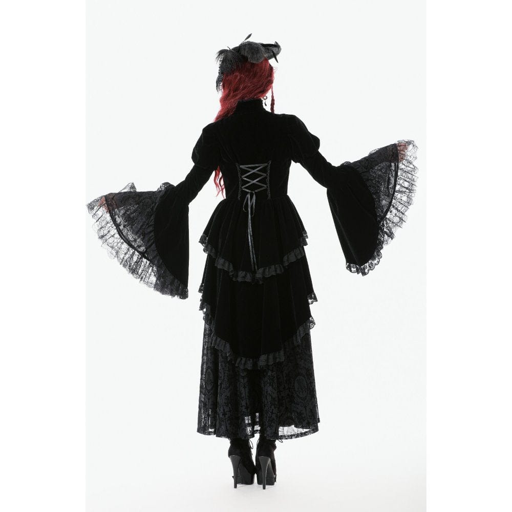Darkinlove Women's Gothic Ruffled Tiered Hem High Low Puff Sleeved Jacket
