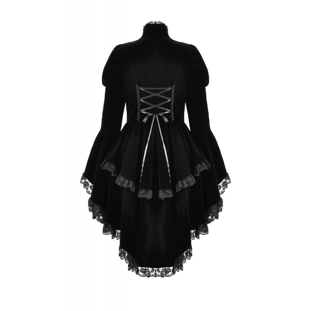 Darkinlove Women's Gothic Ruffled Tiered Hem High Low Puff Sleeved Jacket