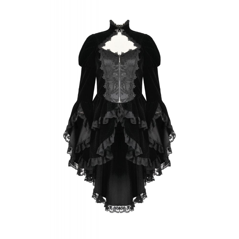 Darkinlove Women's Gothic Ruffled Tiered Hem High Low Puff Sleeved Jacket