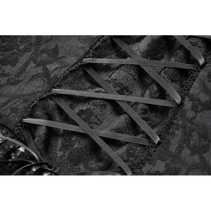 Darkinlove Women's Gothic Ruffles Bow Tie Lace Top with Tassels