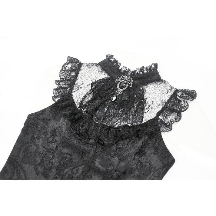 Darkinlove Women's Gothic Ruffles Bow Tie Lace Top with Tassels
