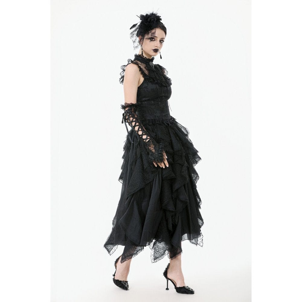 Darkinlove Women's Gothic Ruffles Bow Tie Lace Top with Tassels
