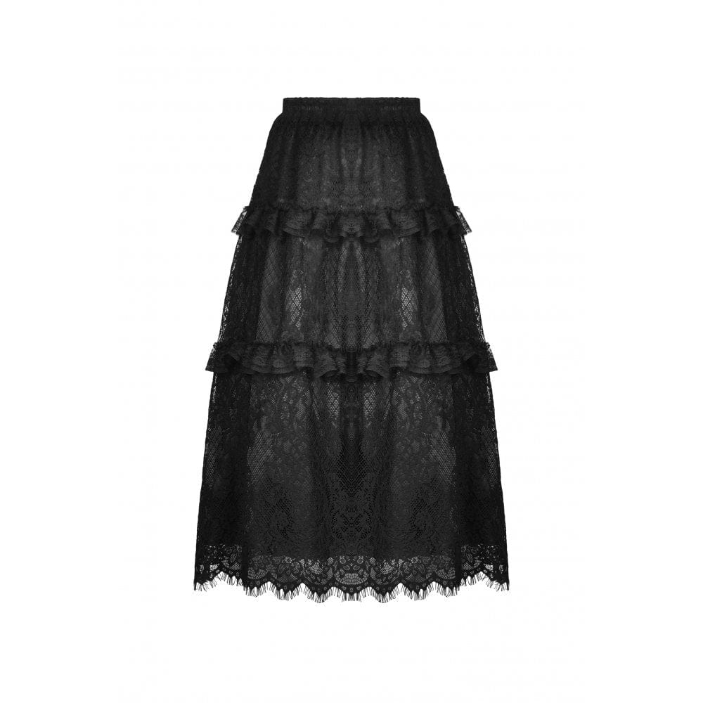 Darkinlove Women's Gothic Ruffles Lace Maxi Skirt