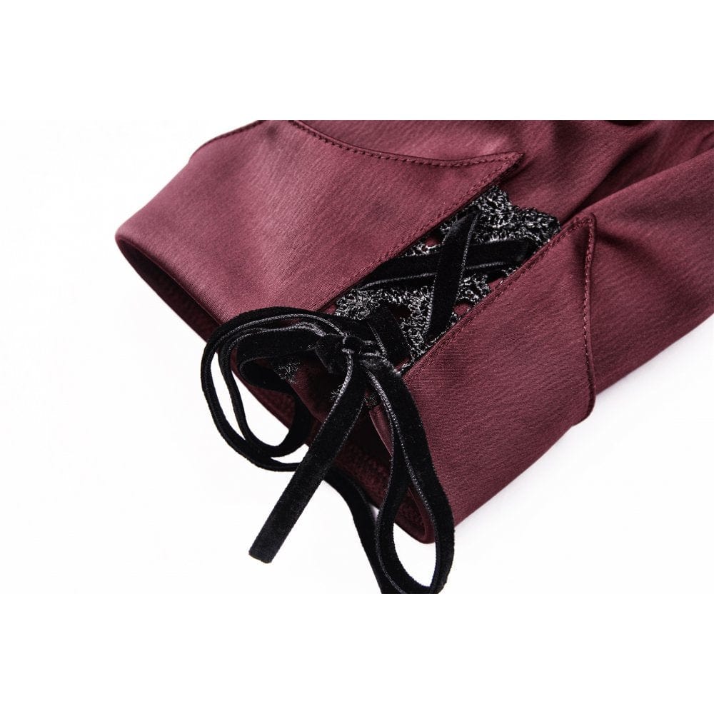 Darkinlove Women's Gothic Ruffles Short Puff Sleeved Shirt Red