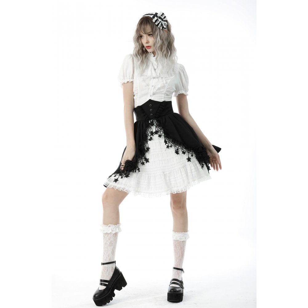 Darkinlove Women's Gothic Ruffles Short Puff Sleeved Shirt White