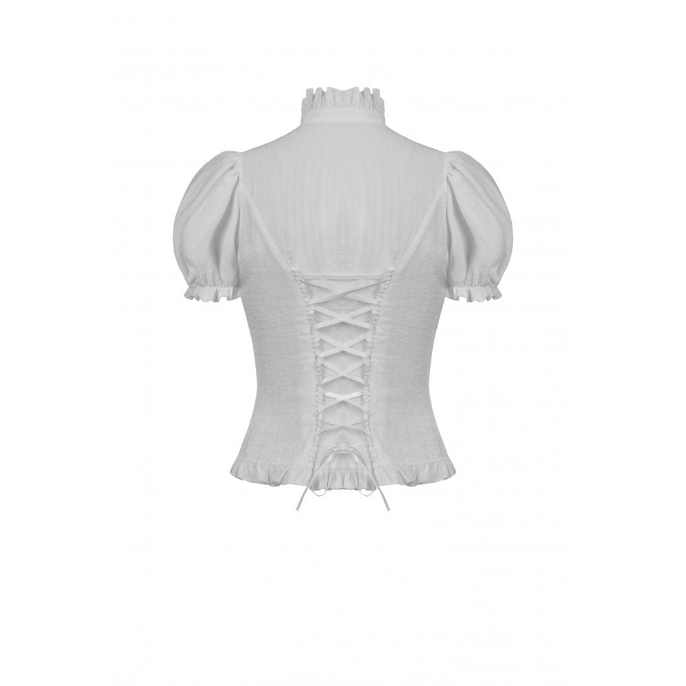 Darkinlove Women's Gothic Ruffles Short Puff Sleeved Shirt White