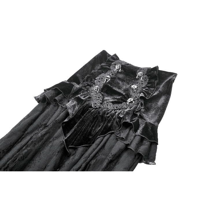 Darkinlove Women's Gothic Ruffles Velvet Sheer Lace Maxi Skirt