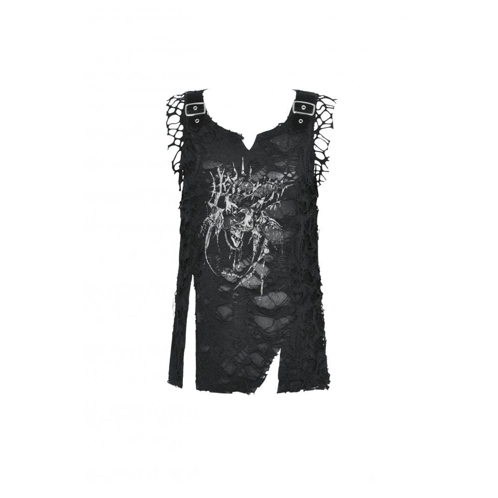 Darkinlove Women's Gothic Skull Printed Distressed Tank Top