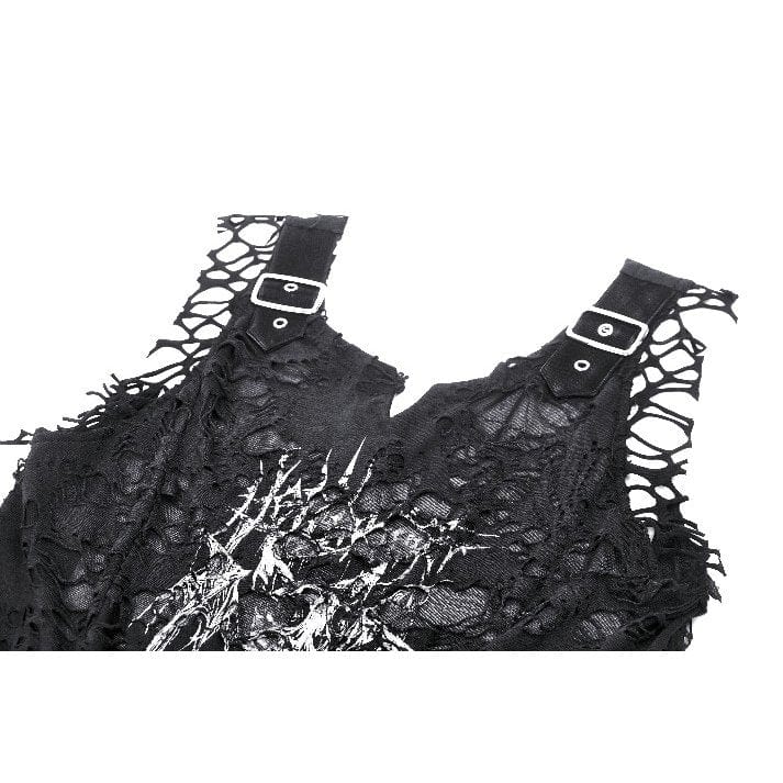 Darkinlove Women's Gothic Skull Printed Distressed Tank Top