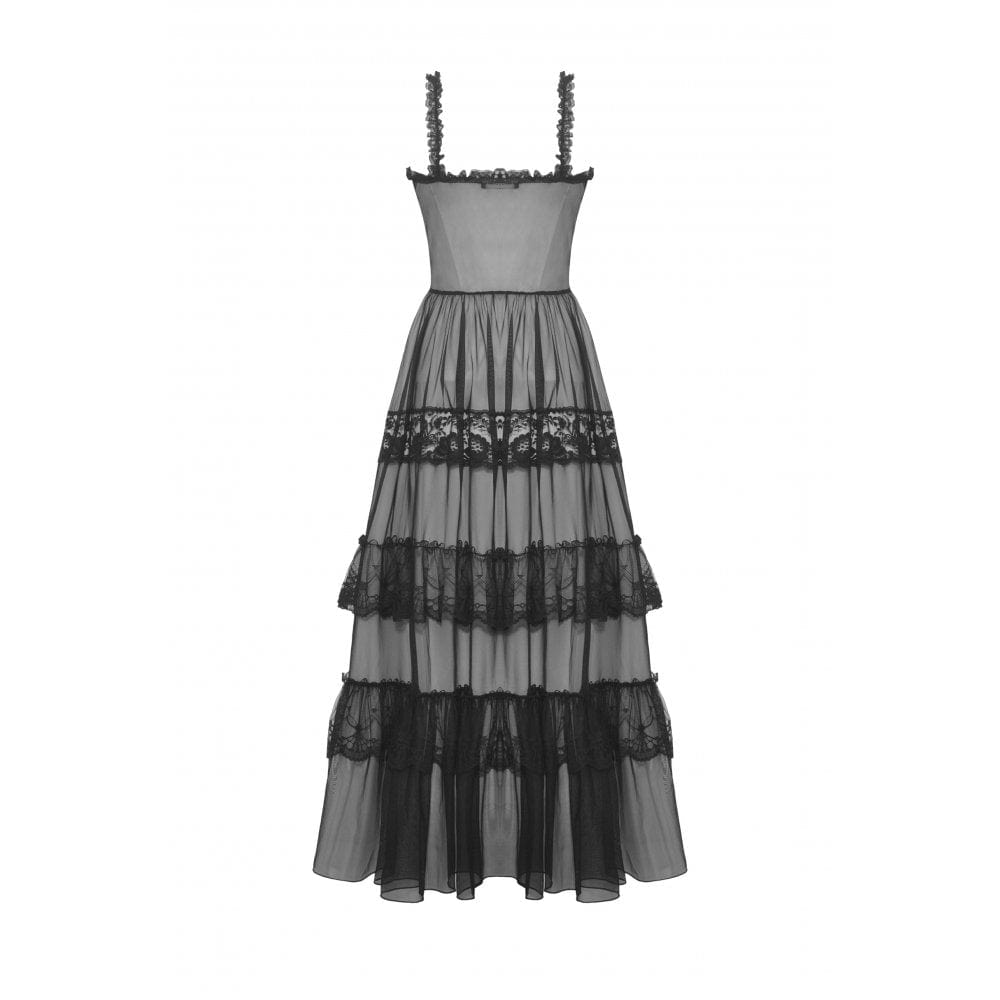 Darkinlove Women's Gothic Split Sheer Mesh Slip Dress