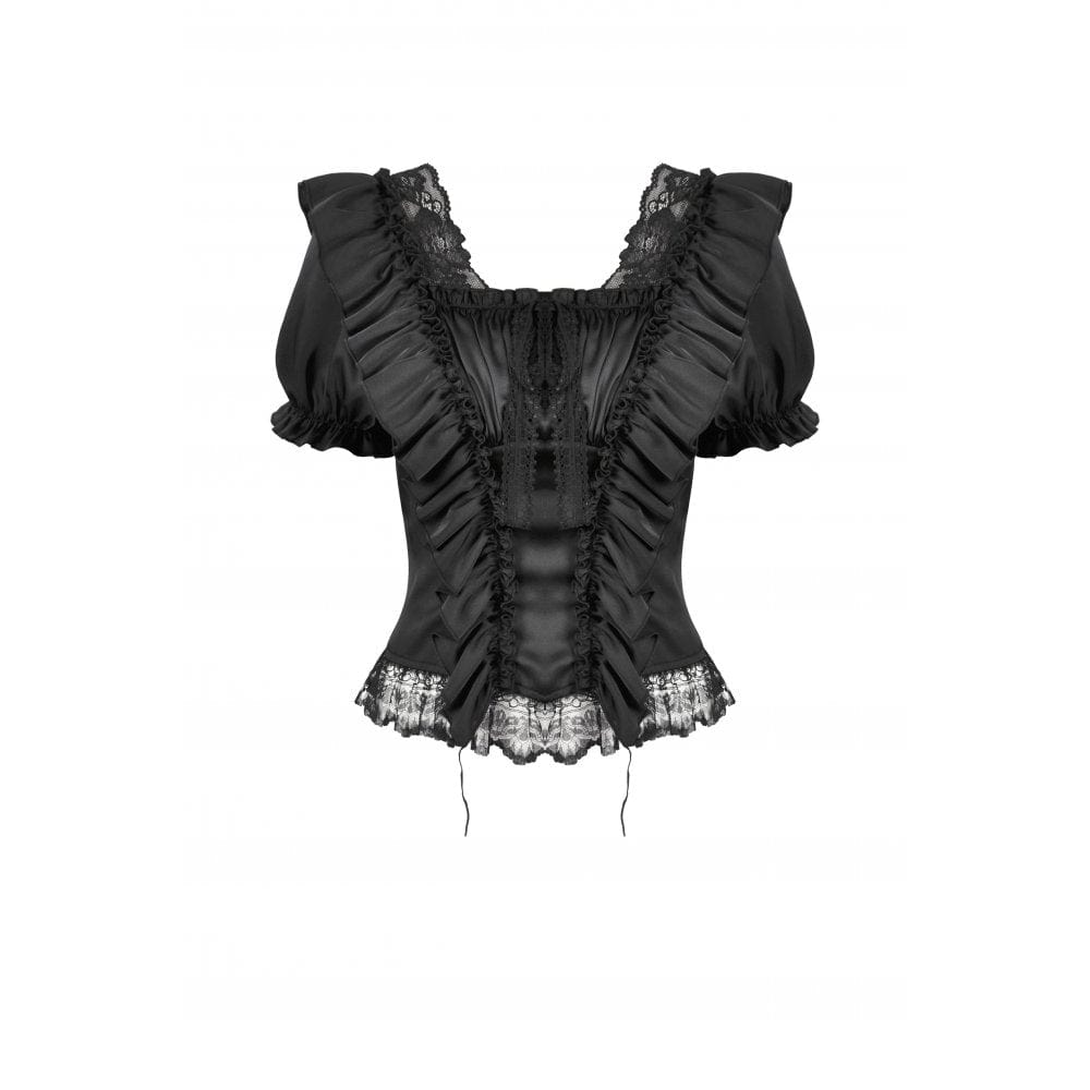 Darkinlove Women's Gothic Square Collar Ruffles Lace Top