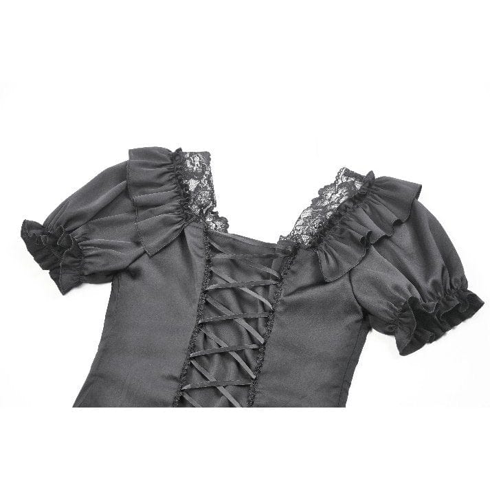 Darkinlove Women's Gothic Square Collar Ruffles Lace Top