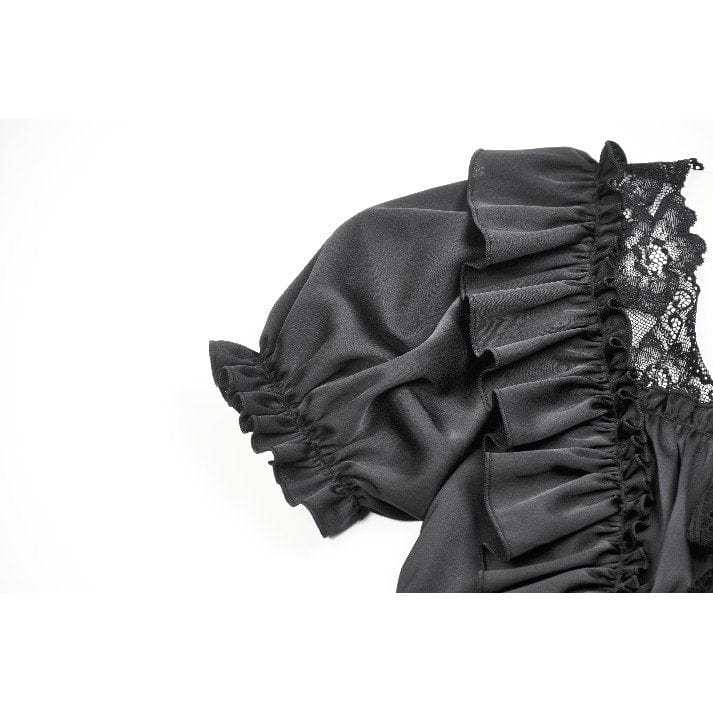 Darkinlove Women's Gothic Square Collar Ruffles Lace Top