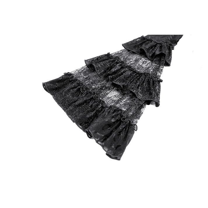 Darkinlove Women's Gothic Square Neck Jacquard Tiered Bell Sleeve Lace Mesh Maxi Dress