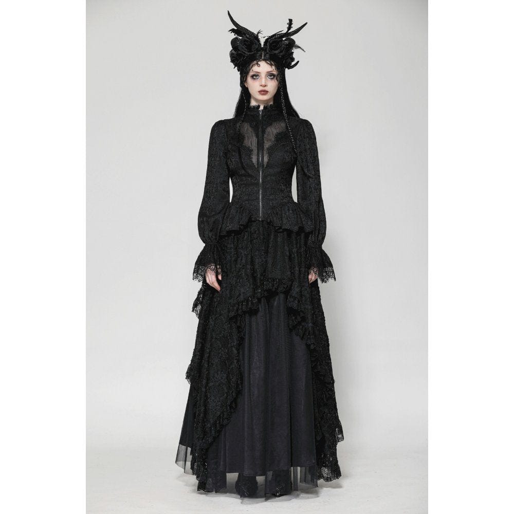 Darkinlove Women's Gothic Stand Collar Lace-up High/Low Coat