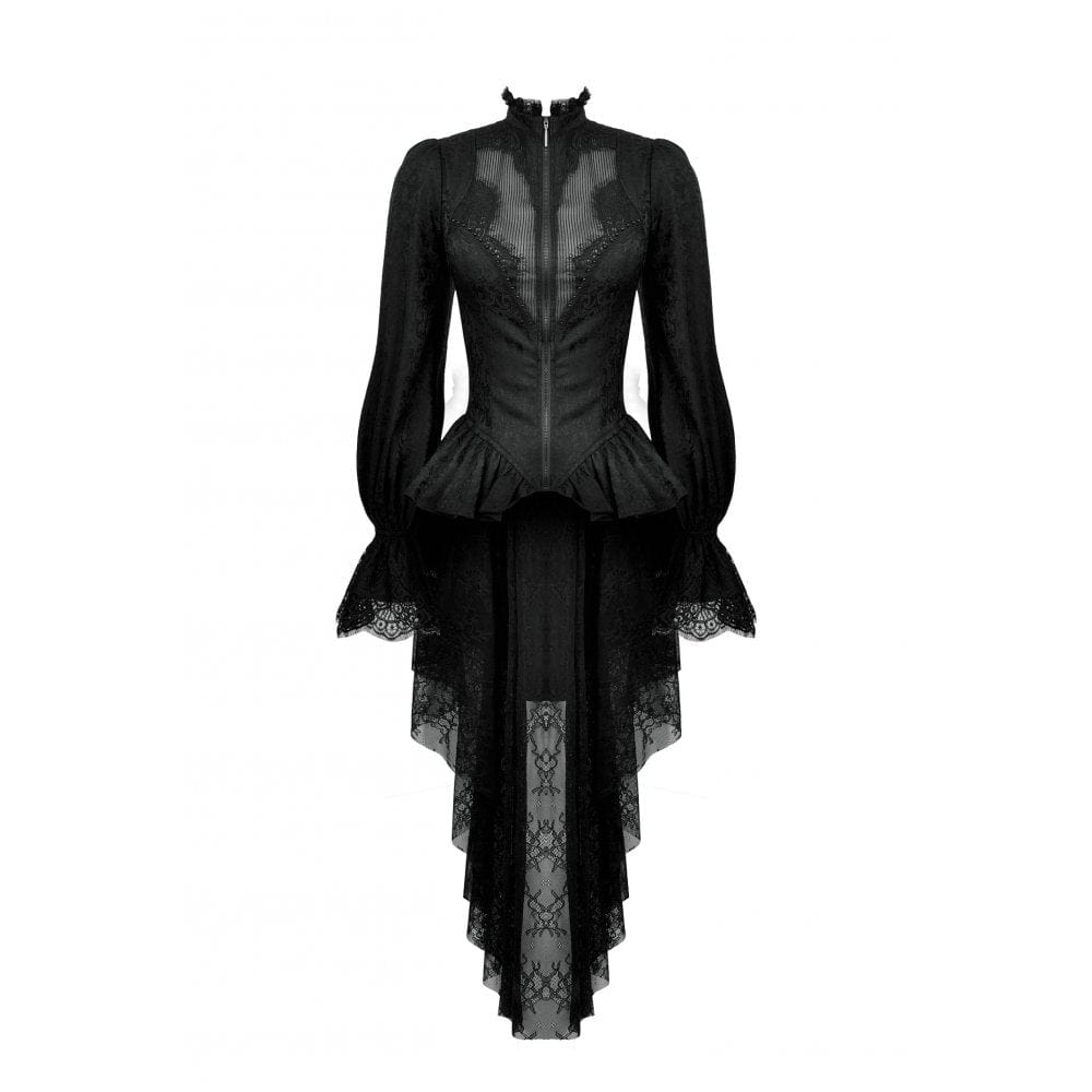 Darkinlove Women's Gothic Stand Collar Lace-up High/Low Coat