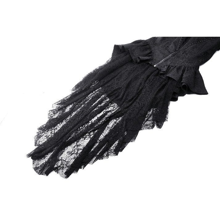 Darkinlove Women's Gothic Stand Collar Lace-up High/Low Coat