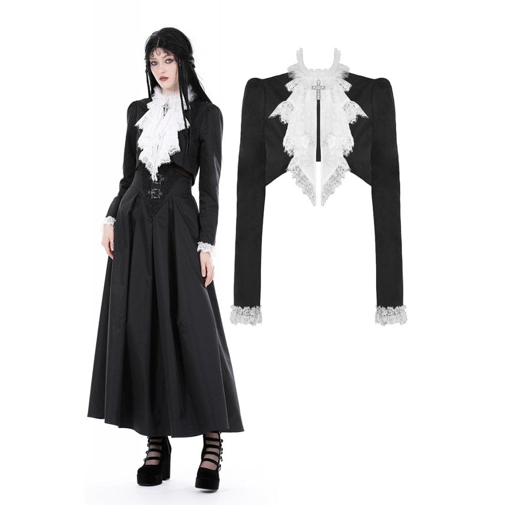 Darkinlove Women's Gothic Stand Collar Ruffled Neck Jacket