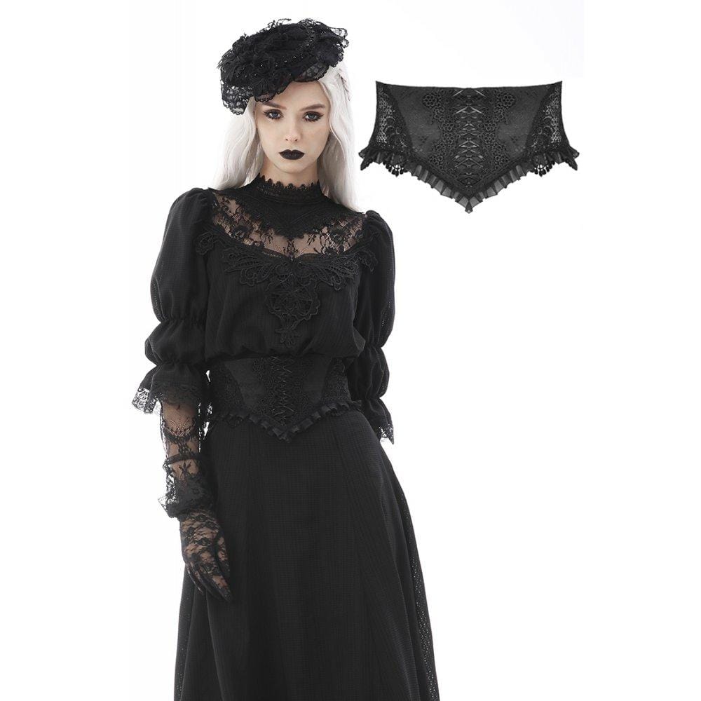 Darkinlove Women's Gothic Strappy Floral Embroidered Falbala Corset