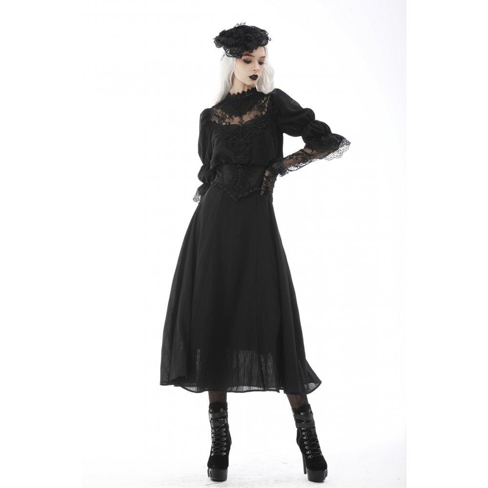 Darkinlove Women's Gothic Strappy Floral Embroidered Falbala Corset