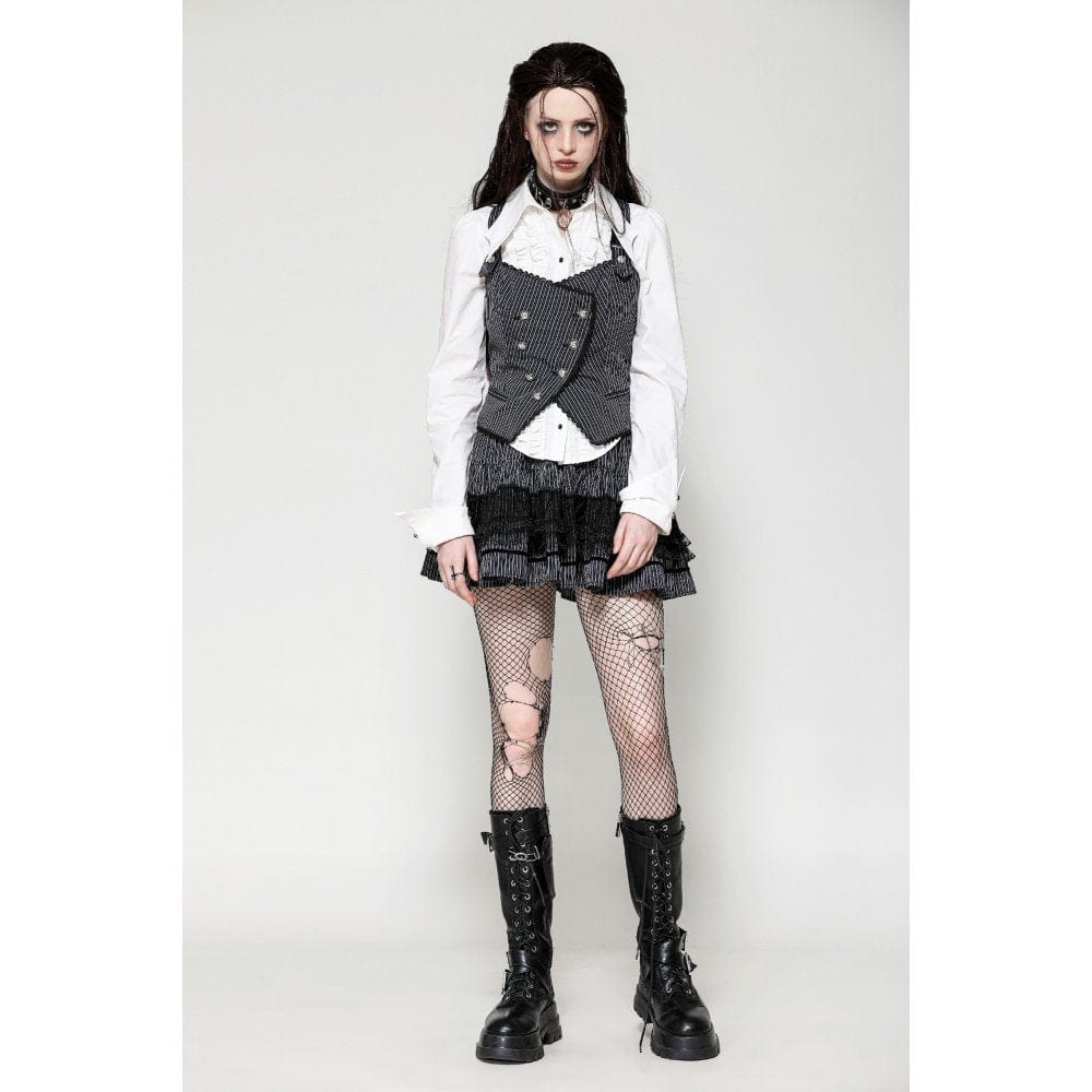 Darkinlove Women's Gothic Striped Buckled Waistcoat