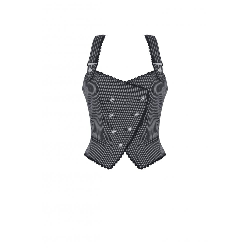 Darkinlove Women's Gothic Striped Buckled Waistcoat