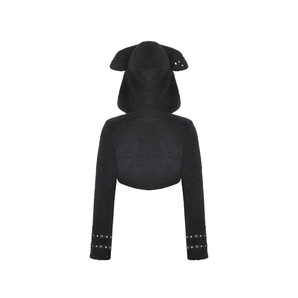 Darkinlove Women's Gothic Studded Sherpa Jacket with Hood