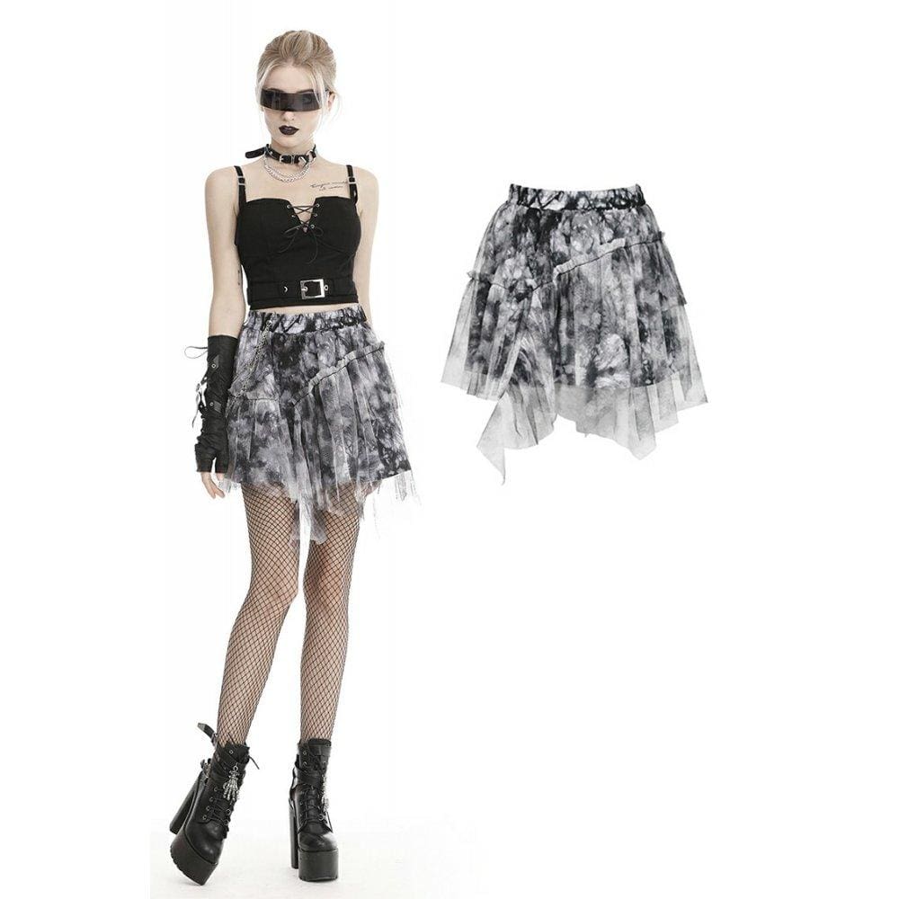 Darkinlove Women's Gothic Tie-dye Mesh Skirts