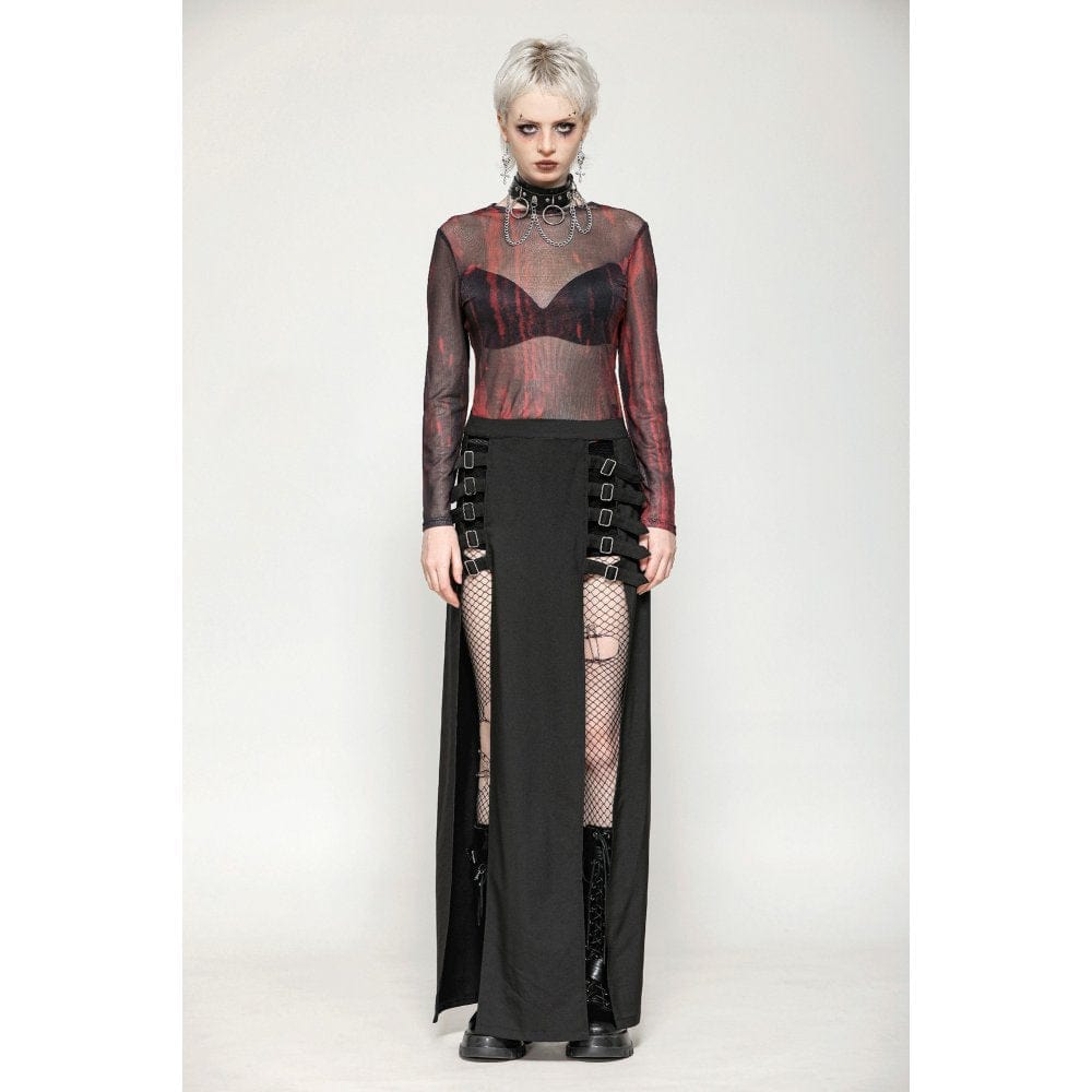 Darkinlove Women's Gothic Tie-dyed Sheer Mesh Top