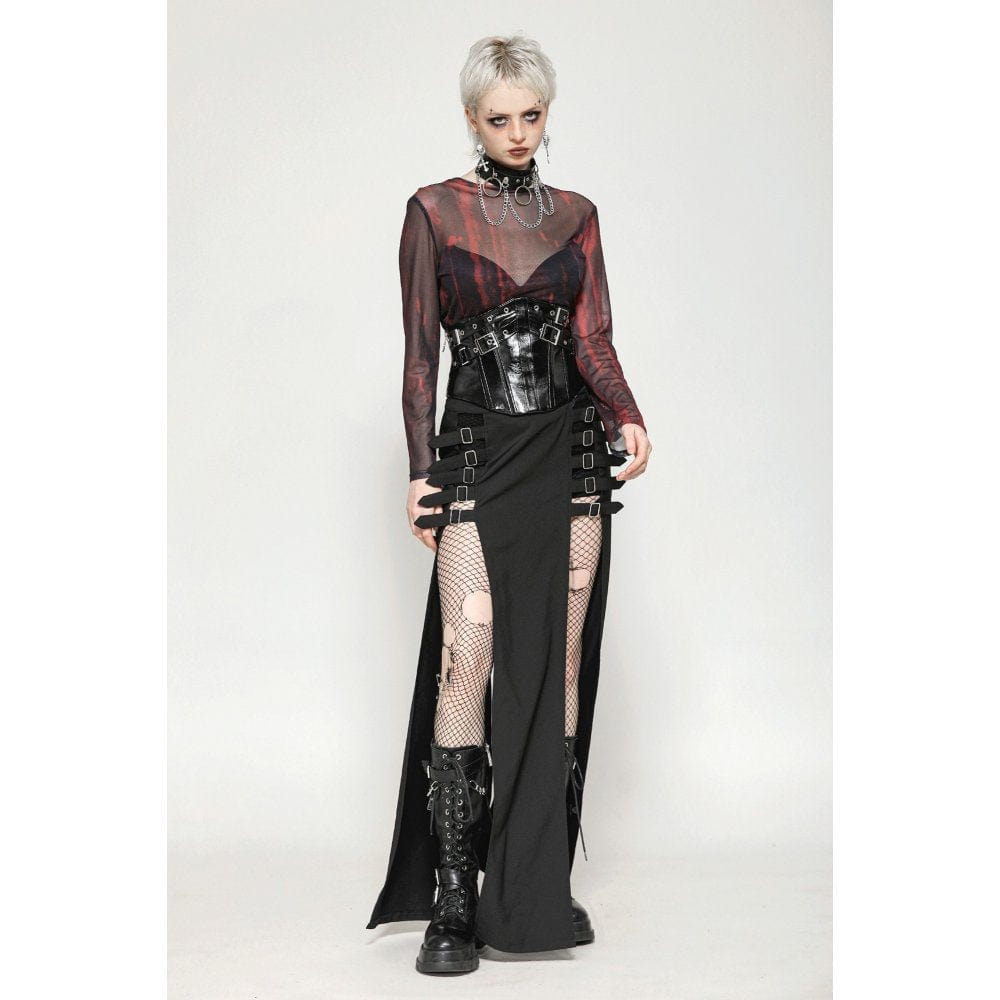 Darkinlove Women's Gothic Tie-dyed Sheer Mesh Top