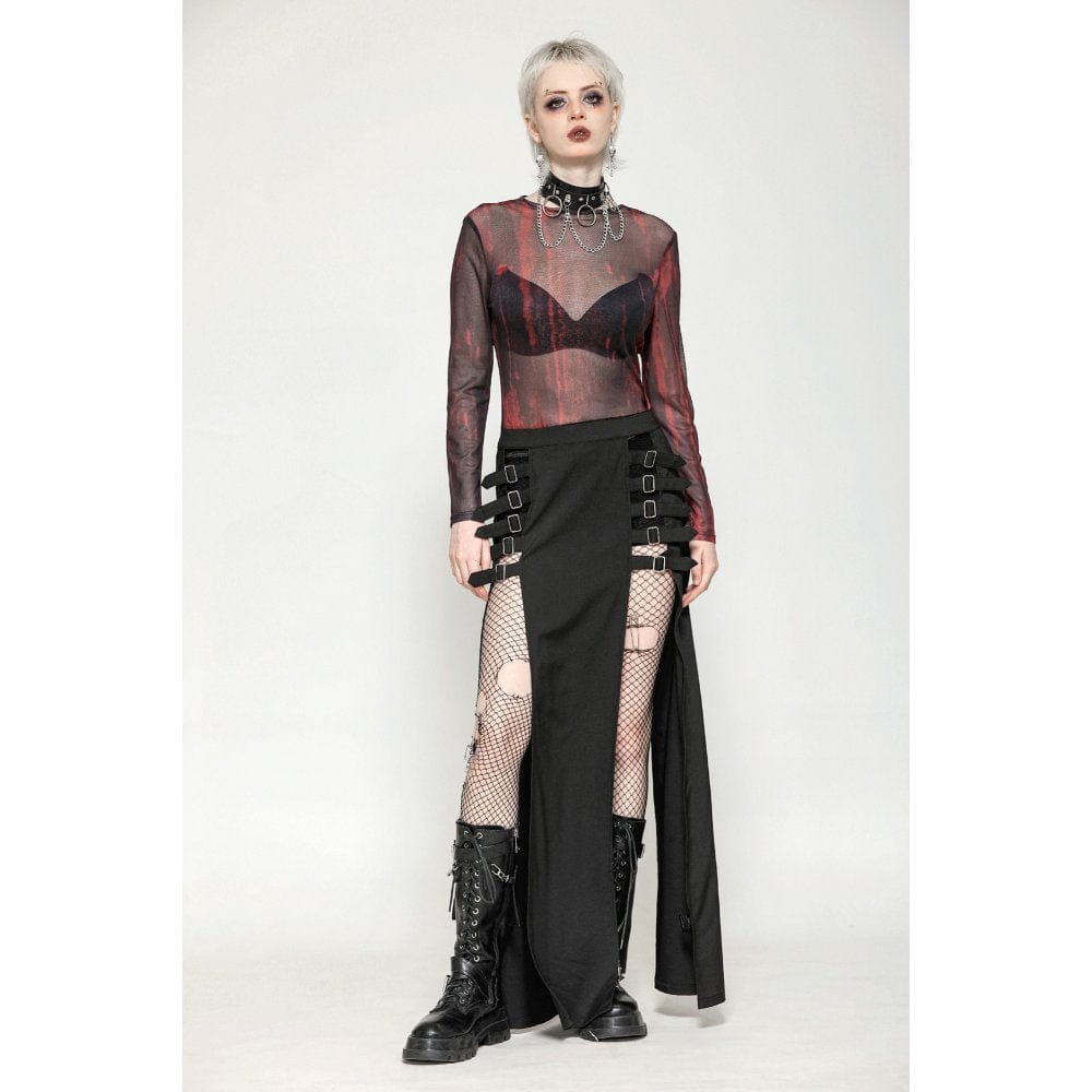 Darkinlove Women's Gothic Tie-dyed Sheer Mesh Top