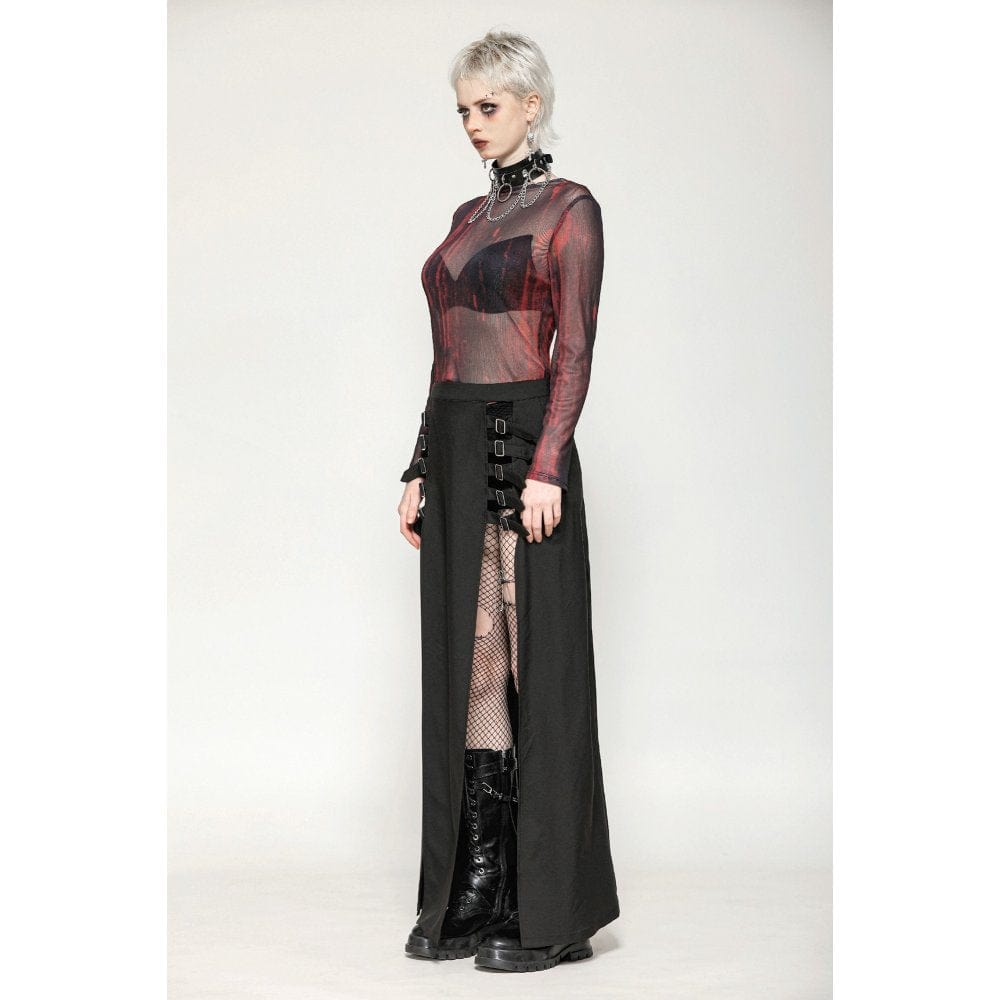 Darkinlove Women's Gothic Tie-dyed Sheer Mesh Top