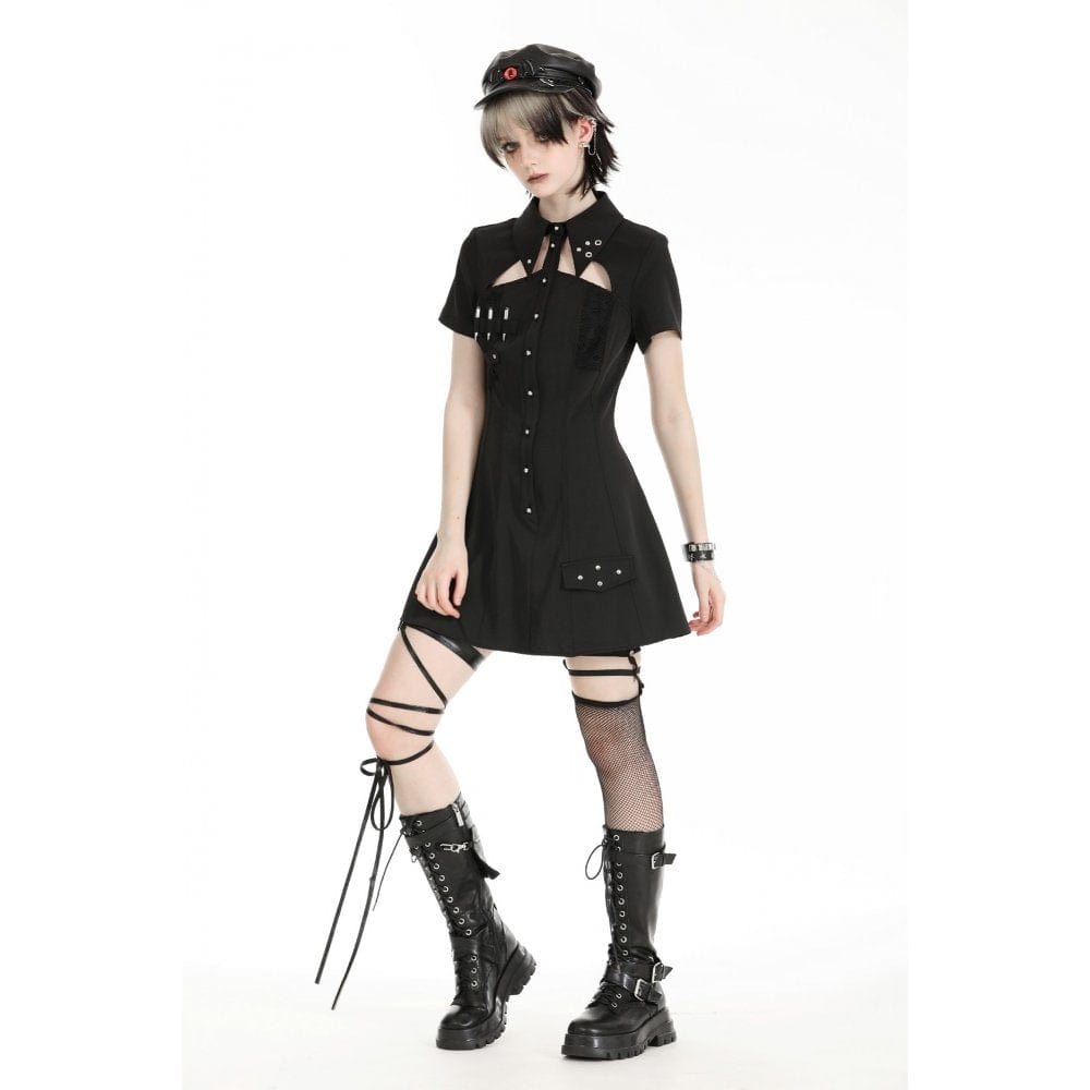 Darkinlove Women's Gothic Turn-down Collar Cutout Homecoming Dress