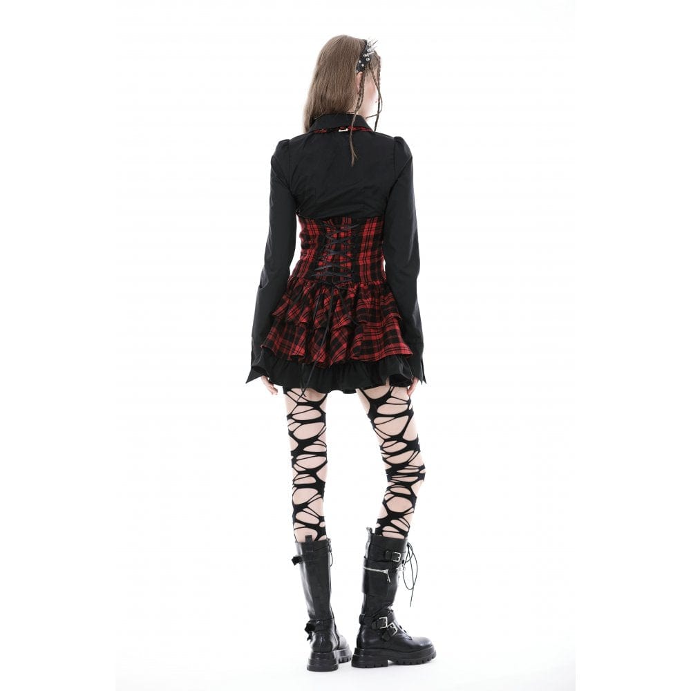 Darkinlove Women's Gothic Turn-down Collar Ruffled Shirt Black