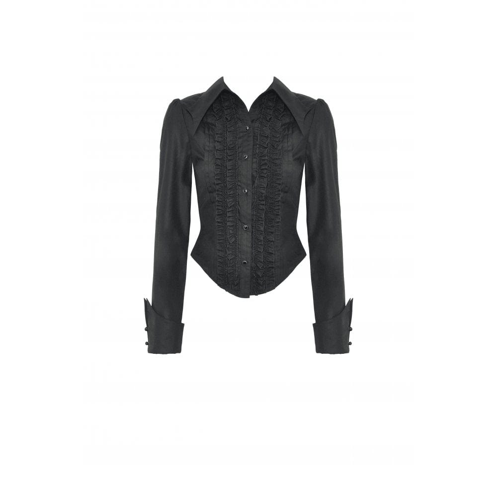 Darkinlove Women's Gothic Turn-down Collar Ruffled Shirt Black