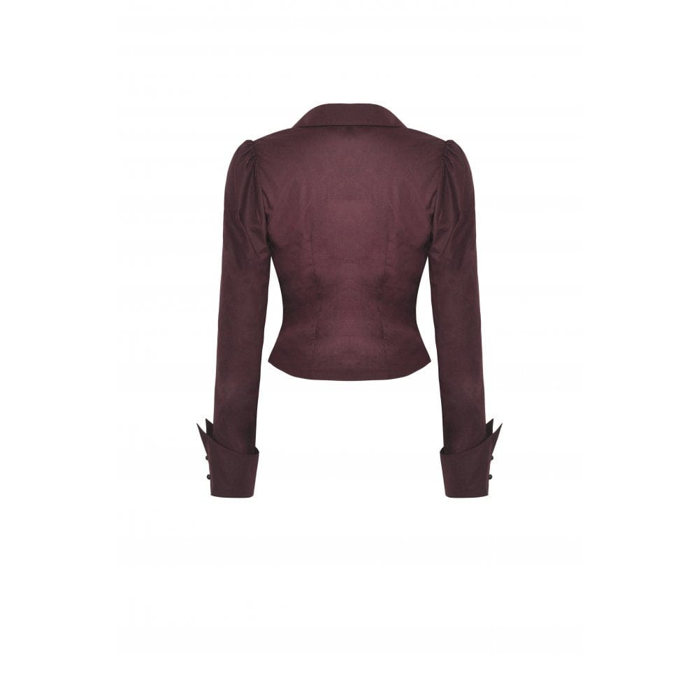 Darkinlove Women's Gothic Turn-down Collar Ruffled Shirt Red