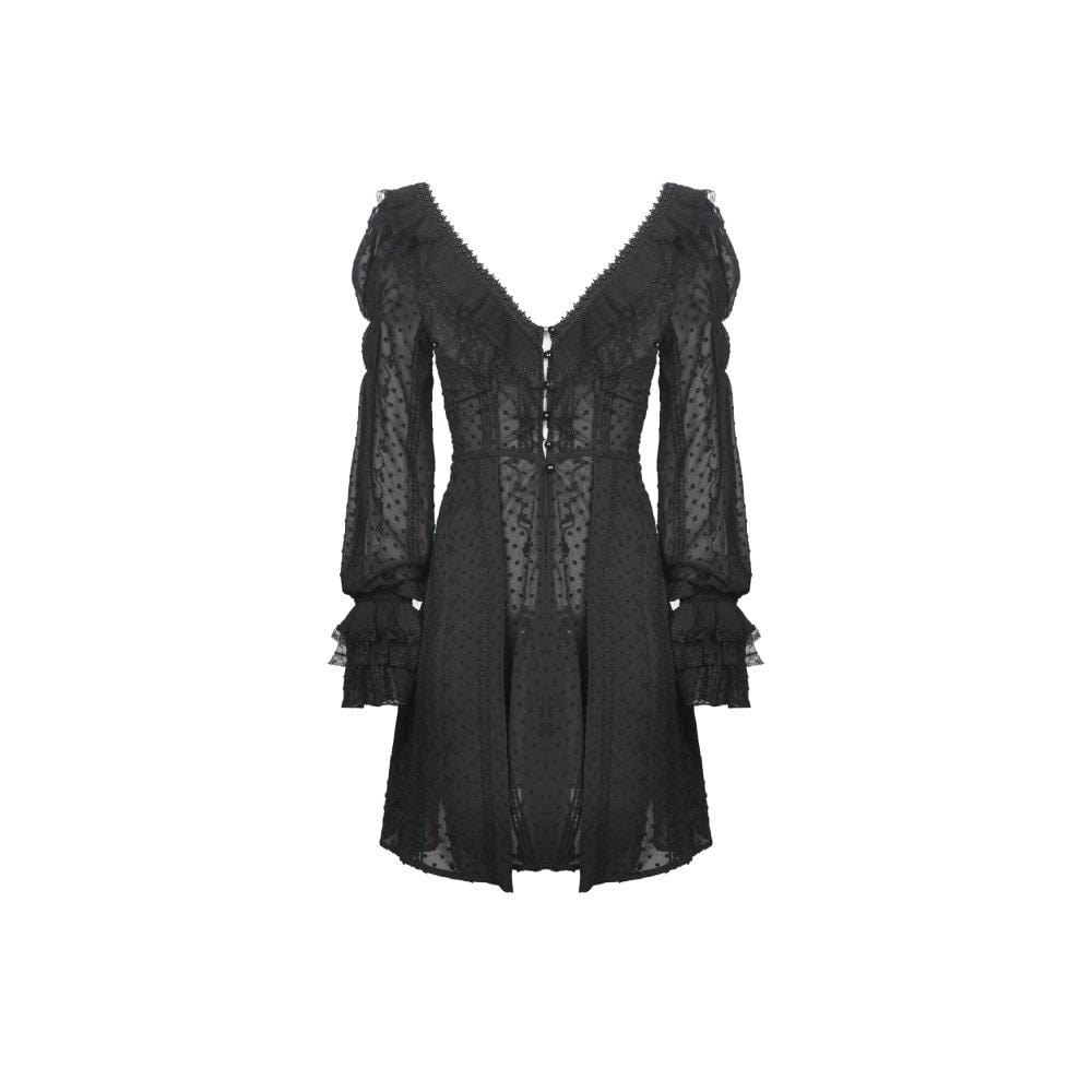 Darkinlove Women's Gothic V-neck Dot Mesh Coats