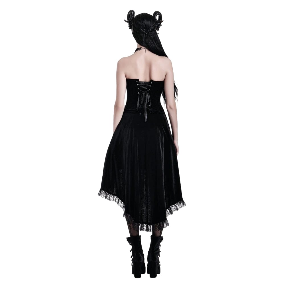 Darkinlove Women's Gothic Velvet Colorblock Bat Wing Cut Edge Overbust Corset