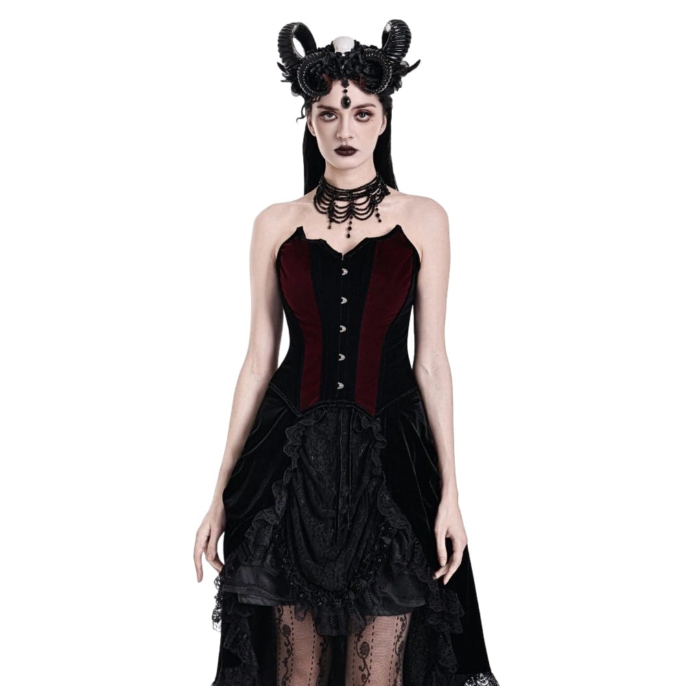 Darkinlove Women's Gothic Velvet Colorblock Bat Wing Cut Edge Overbust Corset