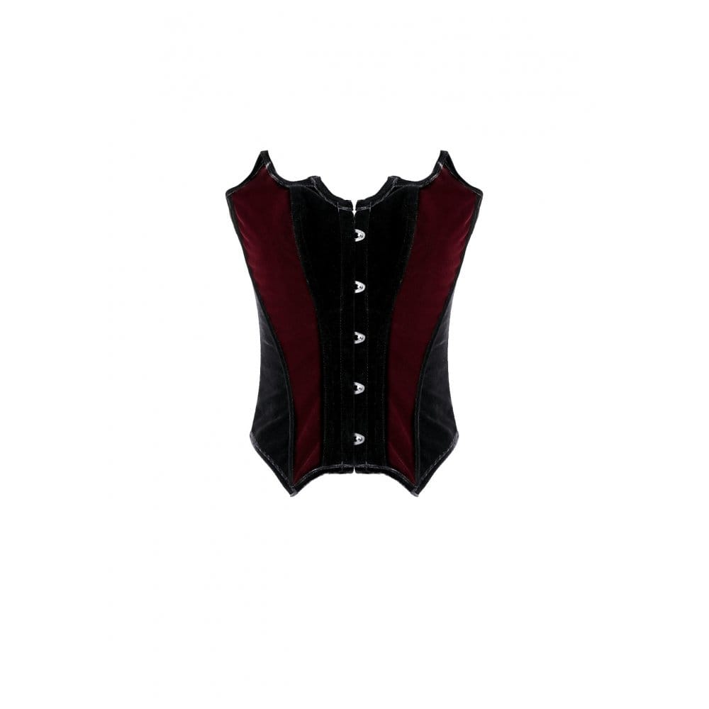 Darkinlove Women's Gothic Velvet Colorblock Bat Wing Cut Edge Overbust Corset