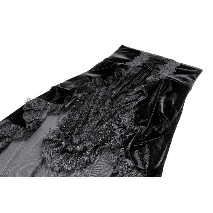 Darkinlove Women's Gothic Velvet Lace-up Ruffle High-Low Skirt