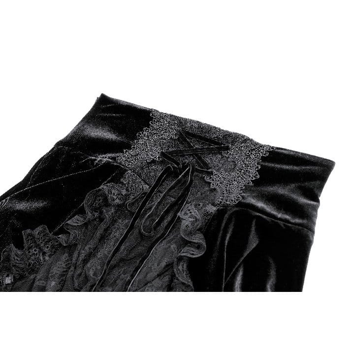 Darkinlove Women's Gothic Velvet Lace-up Ruffle High-Low Skirt