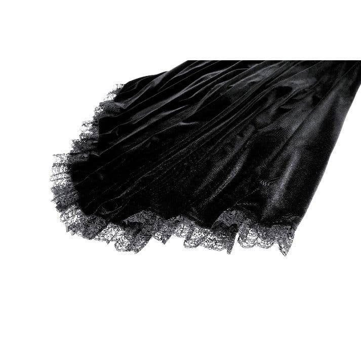 Darkinlove Women's Gothic Velvet Lace-up Ruffle High-Low Skirt