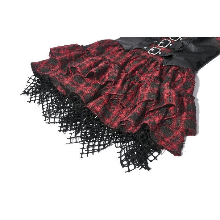 Darkinlove Women's Grunge Buckle-up Plaid Slip Dress