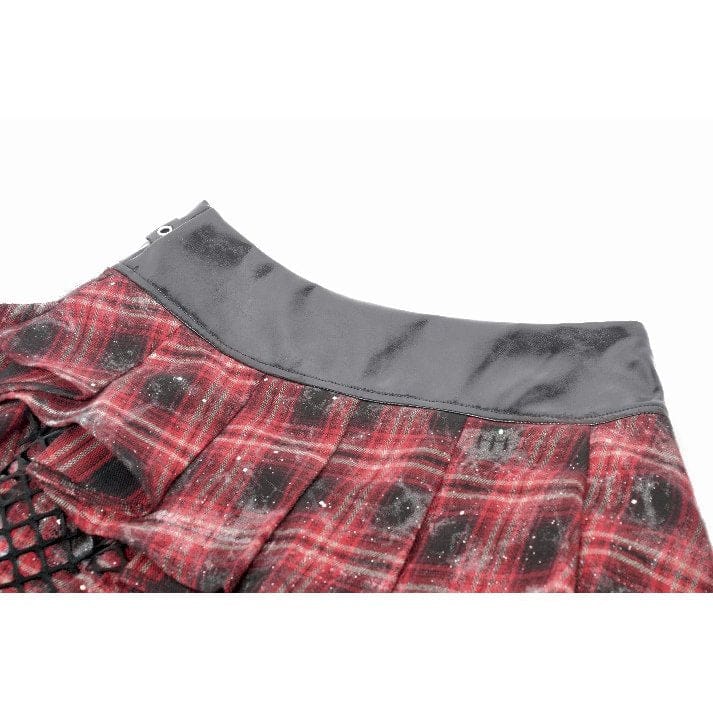 Darkinlove Women's Grunge Chained Multilayer Plaid Skirt